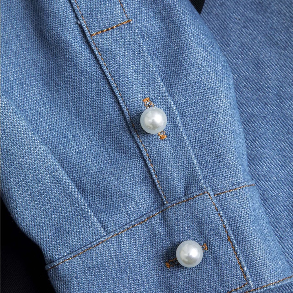 Black Blazer with Blue Shirt-Hem Trim - Picture 3 of 5